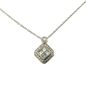 Gabriel & Co. 14 Karat White Gold Diamond Cluster Pendant Necklace #20713